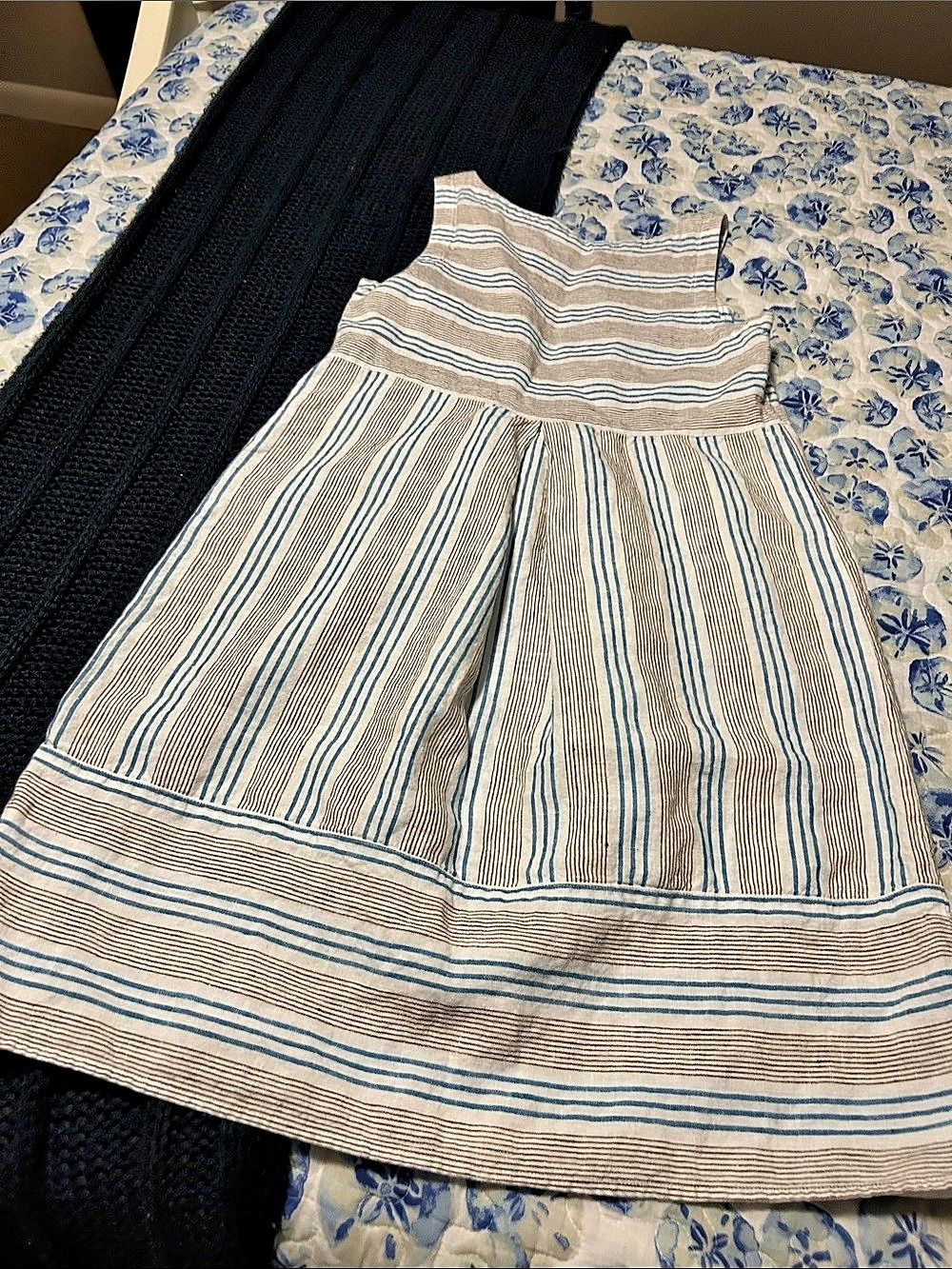 J.Jill Striped Linen Mini Dress in White & Blue